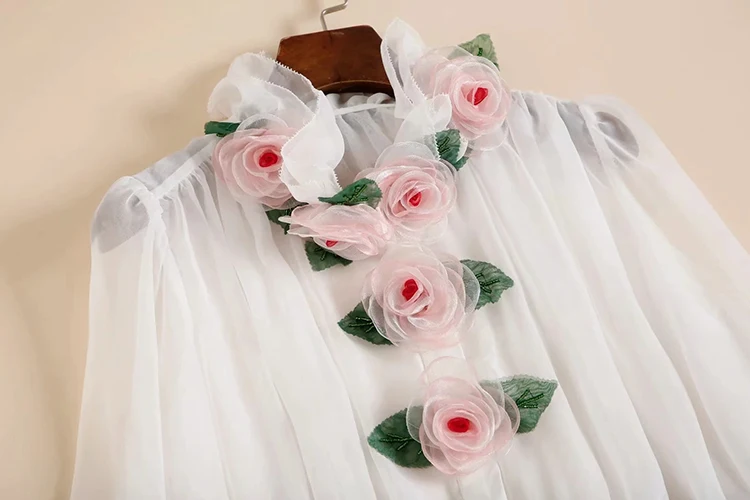 Saia de Pista de Outono Branca com Saia de Impressão Feminino Terno Elegante Manga Cheia Flor Apliques Blusa Dois Conjuntos Peças 8 com saia de impressão dois conjuntos peças