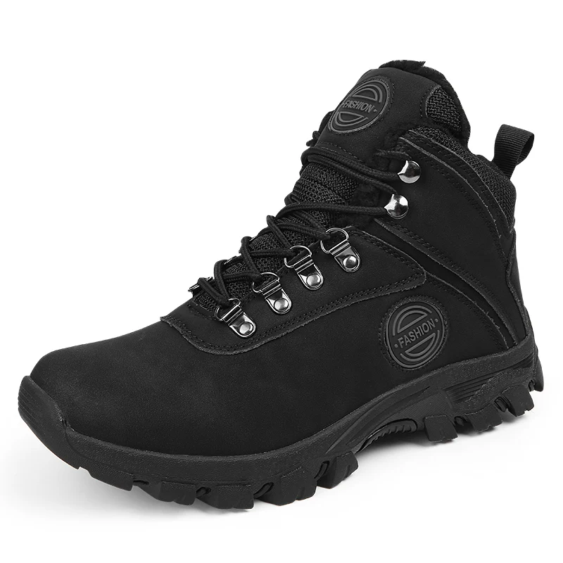 

Coturno Leather Men Snow Boots Warm Snow Boots Winter Work Casual Non Slip Fur&Plush Lace Up High Top Fashion Men Boots Big Size