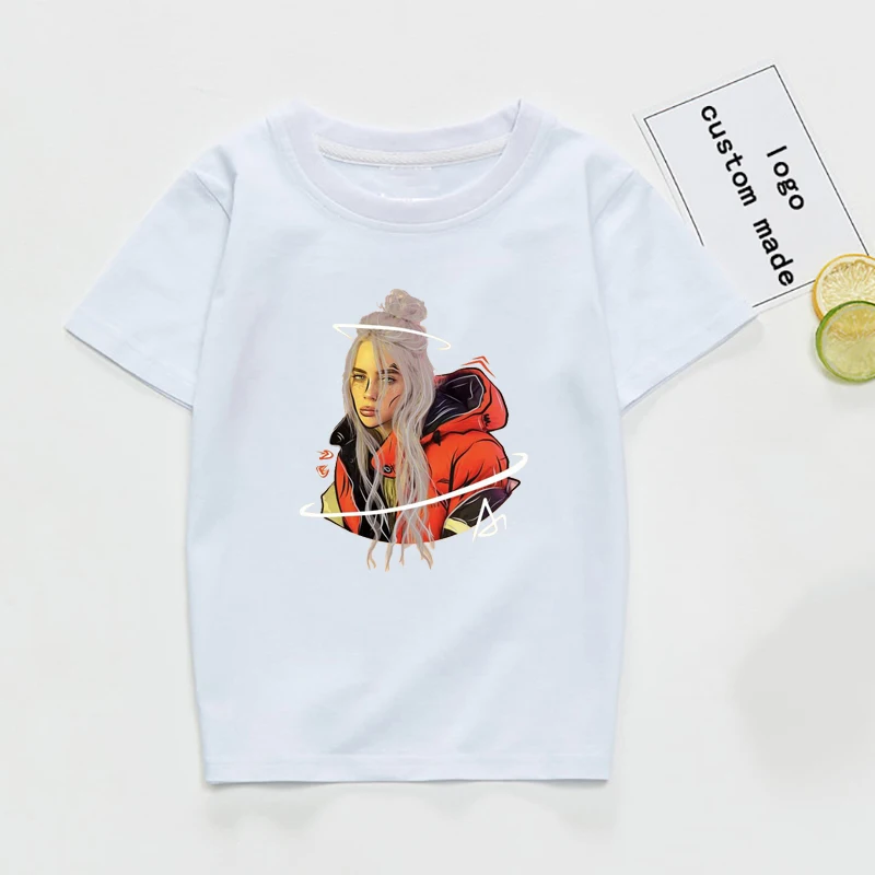 Billie Eilish/Детская футболка с принтом; Забавная детская футболка для маленьких мальчиков; летняя футболка с короткими рукавами; белые футболки с героями мультфильмов для девочек