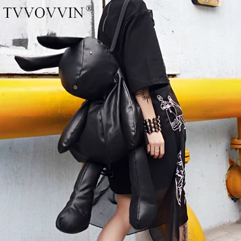 

TVVOVVIN 2020 Korean Trend Travelling Rabbit Both Shoulders Package Woman Personality Bale Black Bag M165