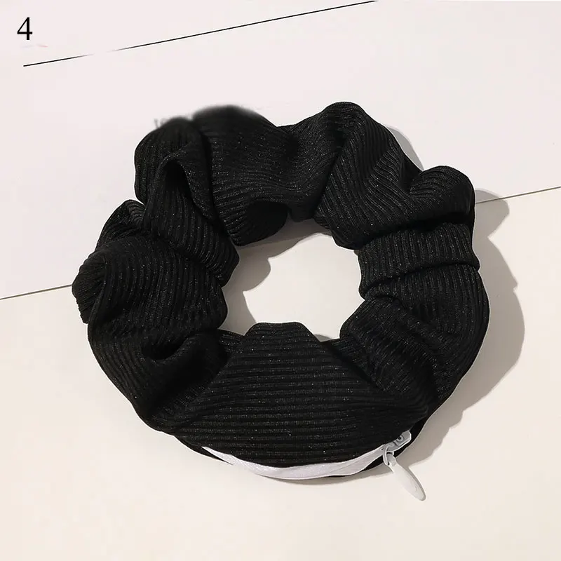 Laser Zipper Scrunchies Elastic Silk Print Hairbands Girls Headwear Ponytail Holder Pocket Hair Ring With Zip Hair Accesories large claw hair clips