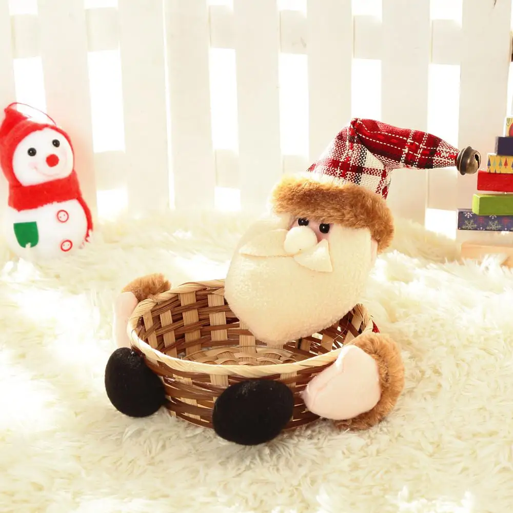 Рождественские конфеты бамбуковая корзина для хранения украшения Санта-Клаус Снеговик хранения конфеты, печенье корзина подарок Рождественское украшение F1 - Цвет: C