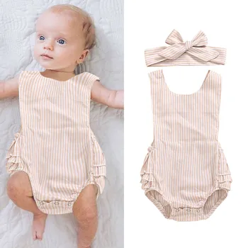 

3M-3Y Girls Romper Toddler Baby Kids Girls Boys Sleeveless Ruffle Stripe Romper Sunsuit Clothes fashion baby girls clothes