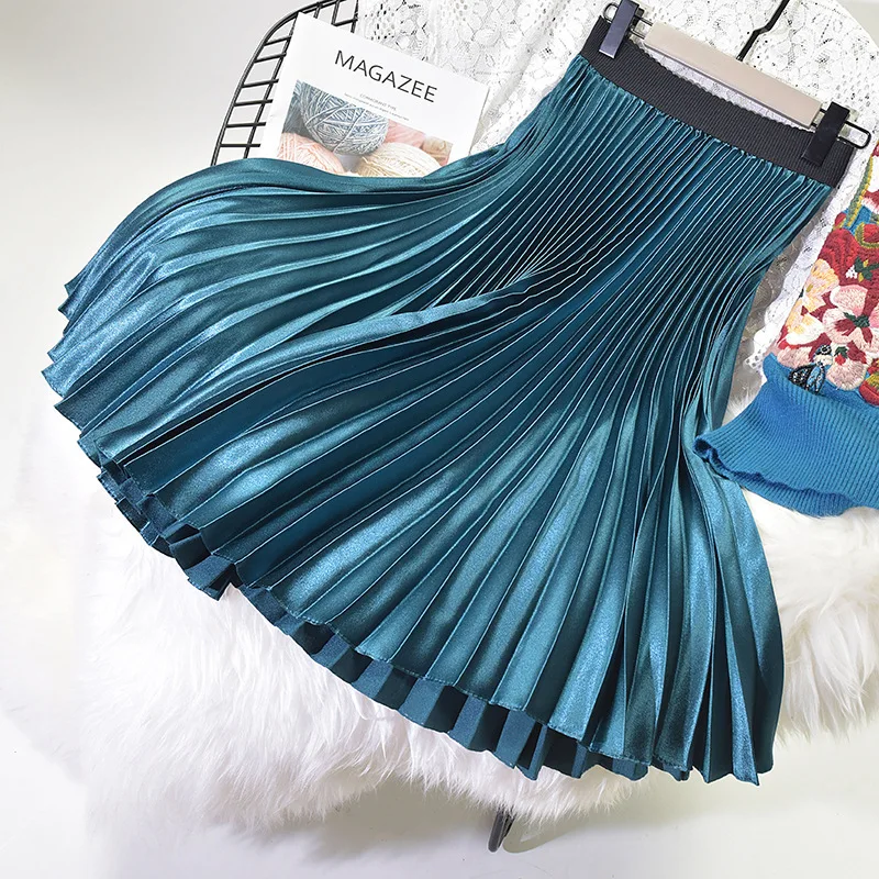 Новые осенние и зимние корейские длинные вечерние юбки с эластичной резинкой на талии, плиссированные юбки трапециевидной формы с высокой талией - Цвет: Серый