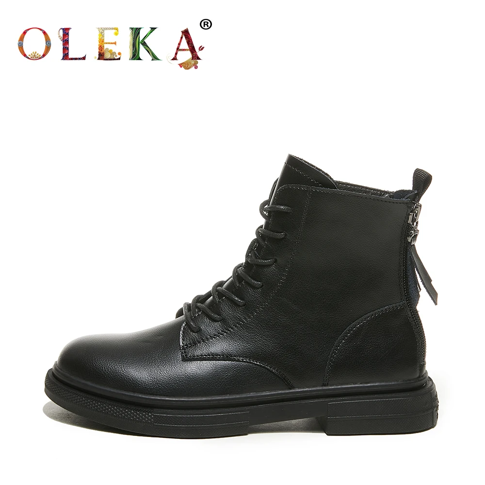 

OLEKA Leather Mid-calf Winter Boots Square Heel Rome Round Toe Ladies Winter Boots Leisure Style Chelsea Boots New AS655