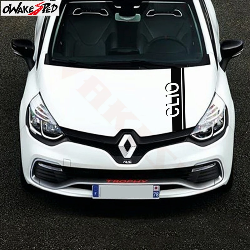 

Car Styling Sport Stripes Stickers Cover Engine Bonnet Decor Stickers For Renault Clio Hood Accessories Vinyl Body Decals