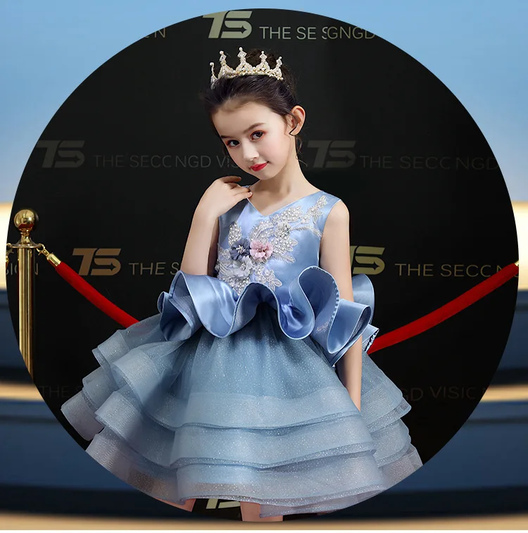 3D Flower Girls Party Dress Embroidered Formal Bridesmaid Wedding Girl Gown Christmas Princess Dresses Clothes Kids Vestido
