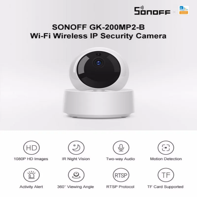 

Sonoff GK-200MP2-B 1080P HD Wireless WiFi APP Control IP Security Camera Motion Detective 360° Viewing Activity Alert