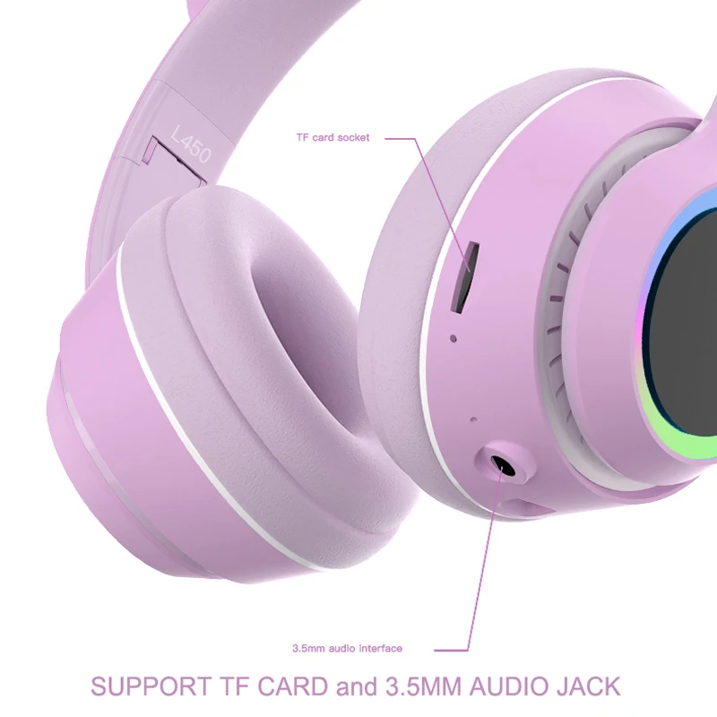 Fone de Ouvido de Gato Crianças com Fio V5.0 sem Fio Fofo Bluetooth Microfone Dobrável Cartão tf Jogo Estéreo Menina - Image 6