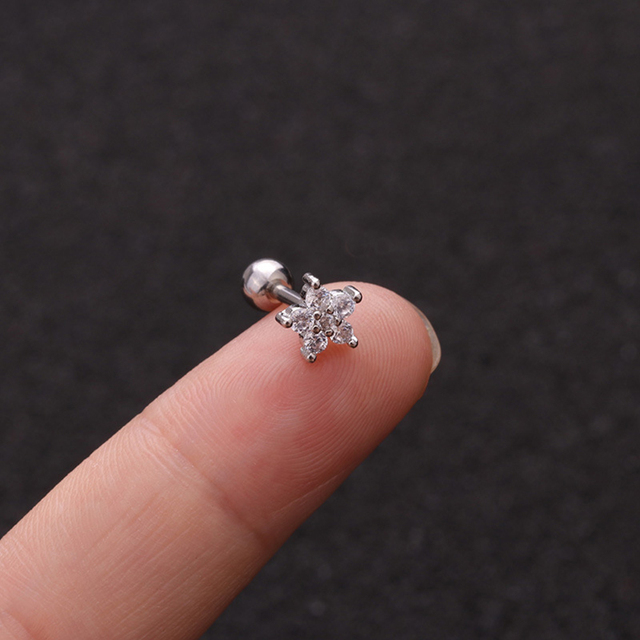 Star Heart Cross Flower Crown Bar Cartilage Piercing Stud Helix Jewelry Tragus Conch Rook Earlobe Screw Back Earring