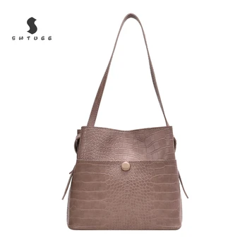 

Vintage Bucket Shoulder Bag Women Leisure Handbags PU Leather Crossbody Bags Fashion Crocodile Women's Totes