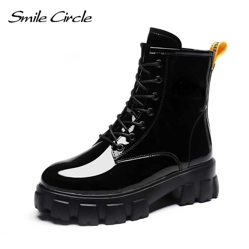 

Smile Circle Winter Motorcycle Short Boots Women Fashion 2019 Keep warm Round Toe Side zipperp Boots Ladies Shoes