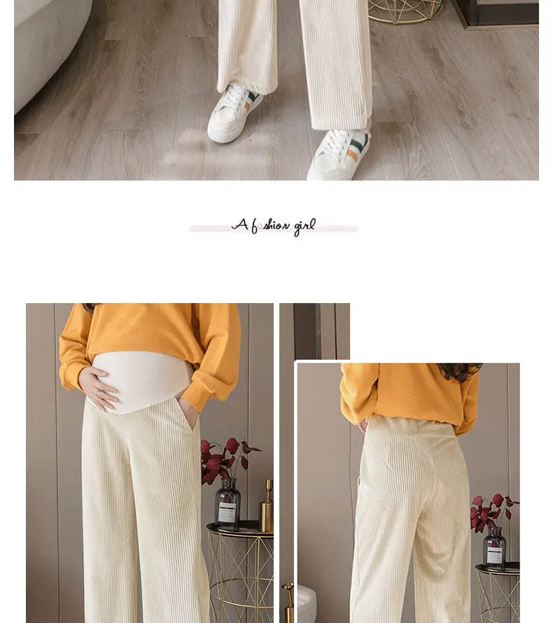 Pregnancy Abdominal Corduroy Pants Boyfriend Trousers Maternity Pants For Pregnant Women Clothes High Waist Trousers Loose Pants