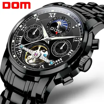 

DOM Brand Men Watches Automatic Mechanical Watch Tourbillon Sport Clock Black Steel Casual Business Retro Wristwatch men watch