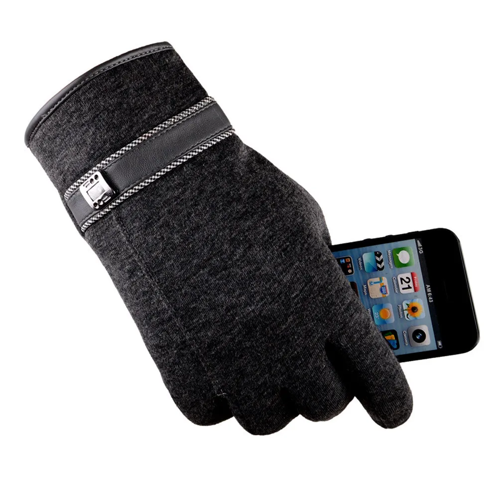 Мужские перчатки из натуральной овечьей кожи, осенне-зимние теплые черные перчатки с сенсорным экраном на весь палец, высококачественные перчатки