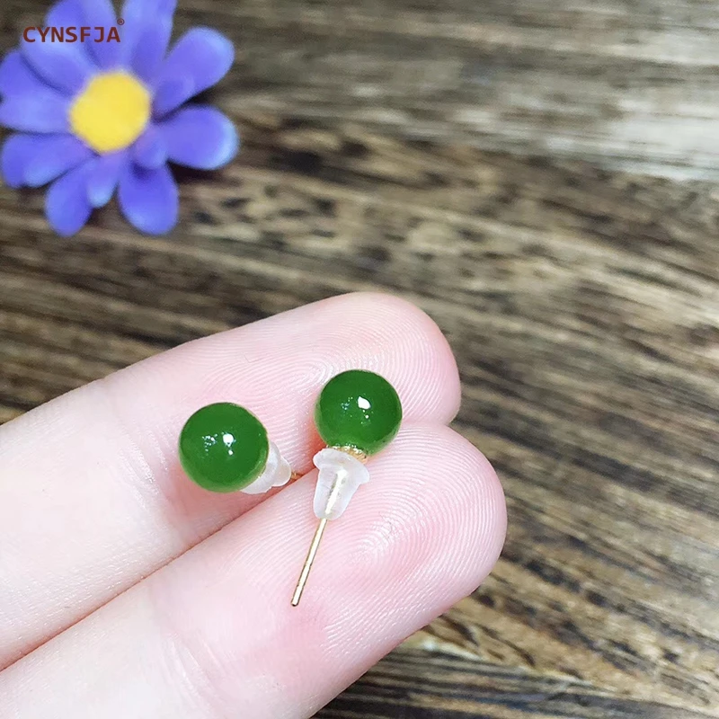 CYNSFJA реальные редких Сертифицированный(Hetian) нефрита Jade Jasper 18K золото AU750 ювелирные украшения зеленого нефрита серьги высокое качество лучшие подарки