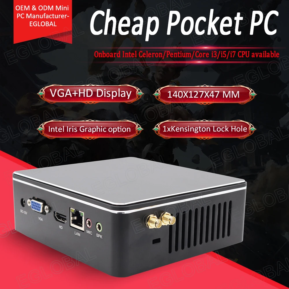 Eglobal-Mini ordenador de bolsillo, Intel Core i3 i5 i7 CPU DDR3L, ventilador sin ruido, Mini PC, VGA, HDMI, RJ45, Lan, 6 * USB, HTPC
