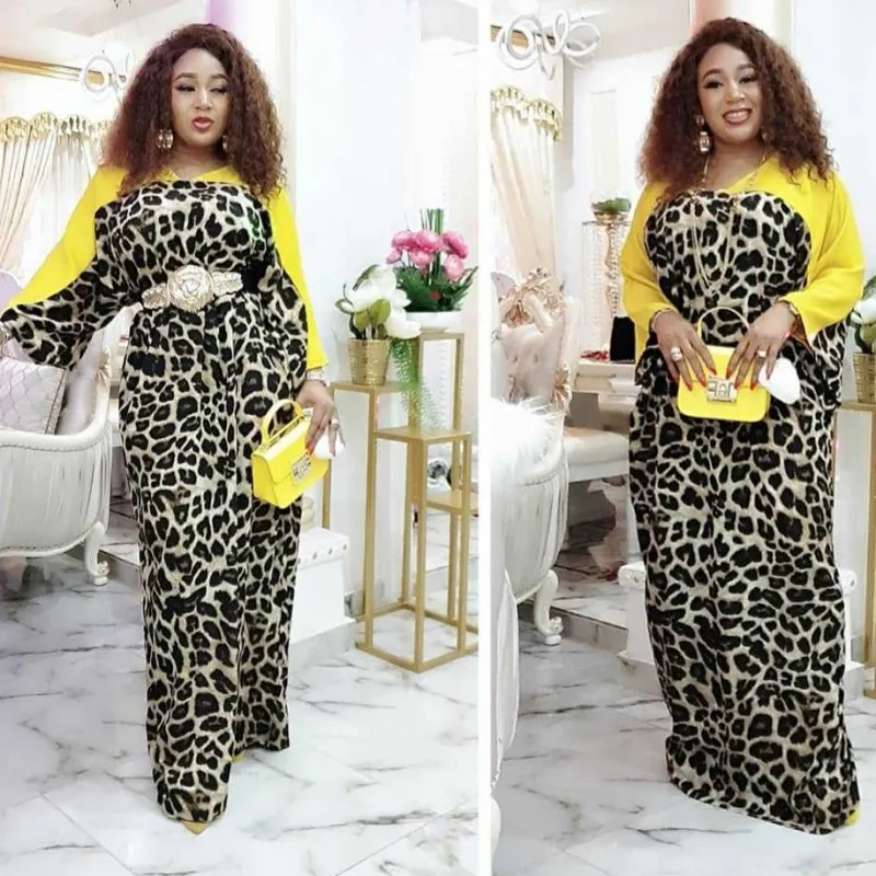 

African Dresses For Women 2020 Dashiki Fashion Leopard Summer Dress Chiffon Patchwork Wide Hands Maxi Long Casual Vestidos