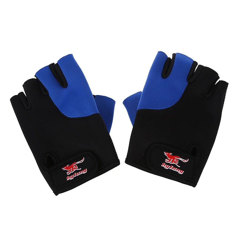 

2 Pcs Black Blue Neoprene Fingerless Sports Gloves for Men