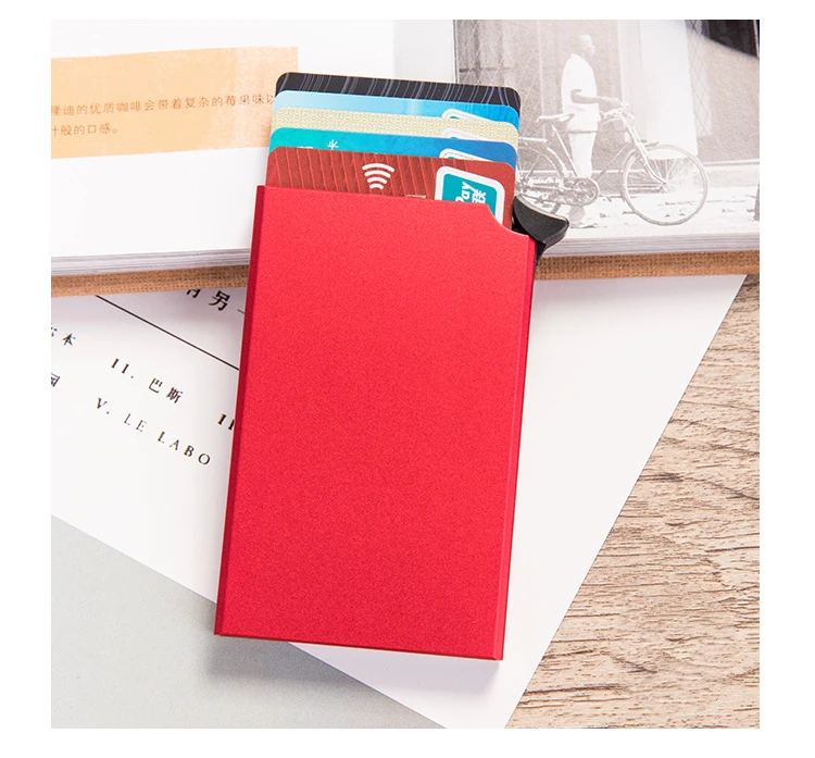 Bycobecy, новинка, защита для кредитных карт, автоматический алюминиевый ID держатель для карт, мужской модный RFID блокирующий Кошелек, Чехол, мини Карманный чехол для карт - Цвет: Red	X-55