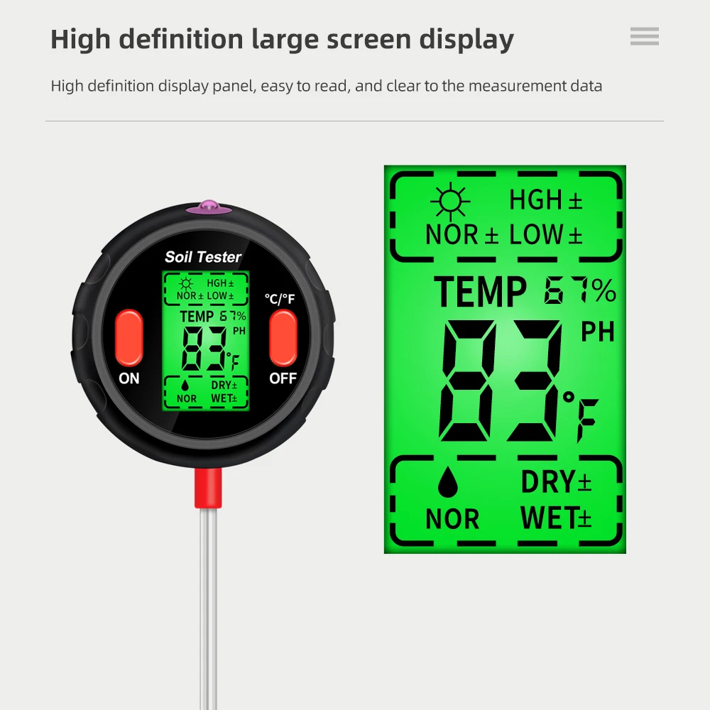Details about   Soil Tester 5in1 pH Meter Moisture Temperature Sunlight Intensity Humidity LCD 