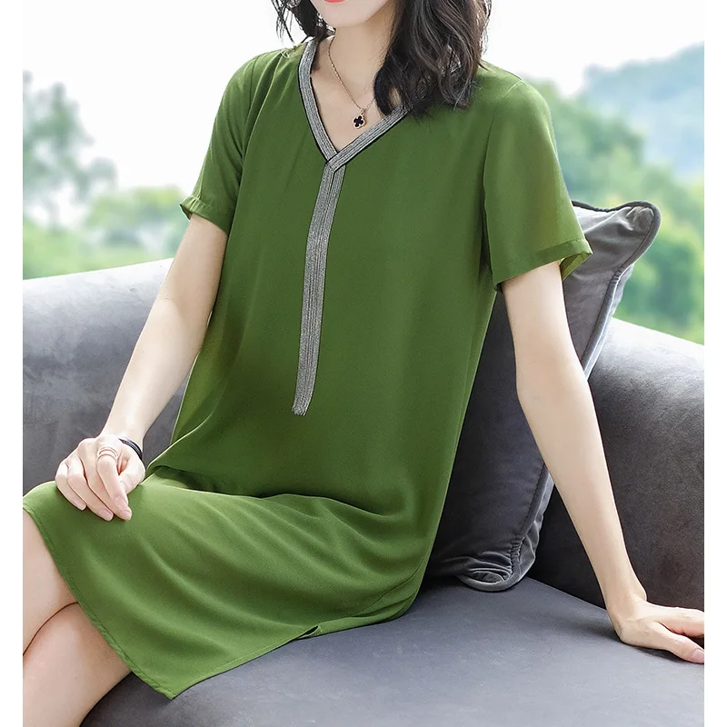 

-Western Style Large Size Suitable Fat Woman Wear Dress Fat Mm Cover Belly Chiffon Skirt Summer Slimming by Age