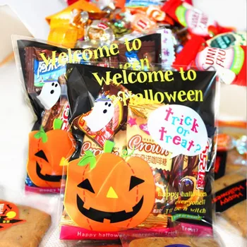 

packaging pouch plastic chocolate bag biscuit DIY Halloween candy bag Halloween cookies package pumpkin snacks self-adhesive bag