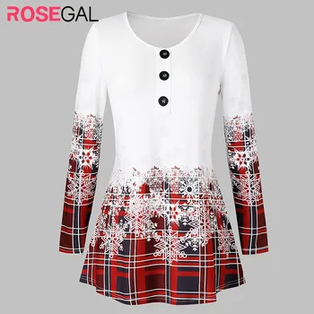 

ROSEGAL T-Shirts Women Plus Size Plaid Snowflake Print Christmas T Shirt Round Neck Women Tops Big Size Vintage Tees 5XL