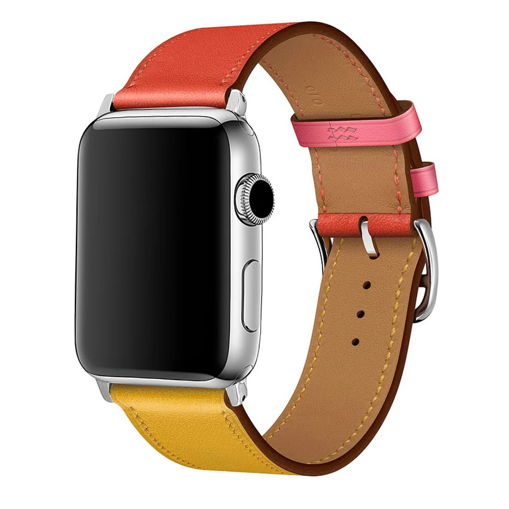 Eastar Высокое качество кожаный ремешок для наручных часов Apple Watch, версии Series4 3, 2, 1, спортивный браслет, 42 мм, 38 мм, ремешок для наручных часов iwatch, 5 полос 40 мм 44 мм - Цвет ремешка: Red Yellow
