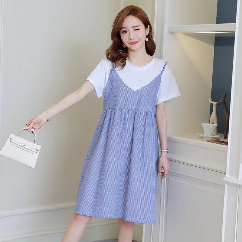 

Maternity Clothes 2019 Summer New Style Mock Two-Piece Korean-style Fashion Joint Loose And Plus-sized Pregnant Women Dress