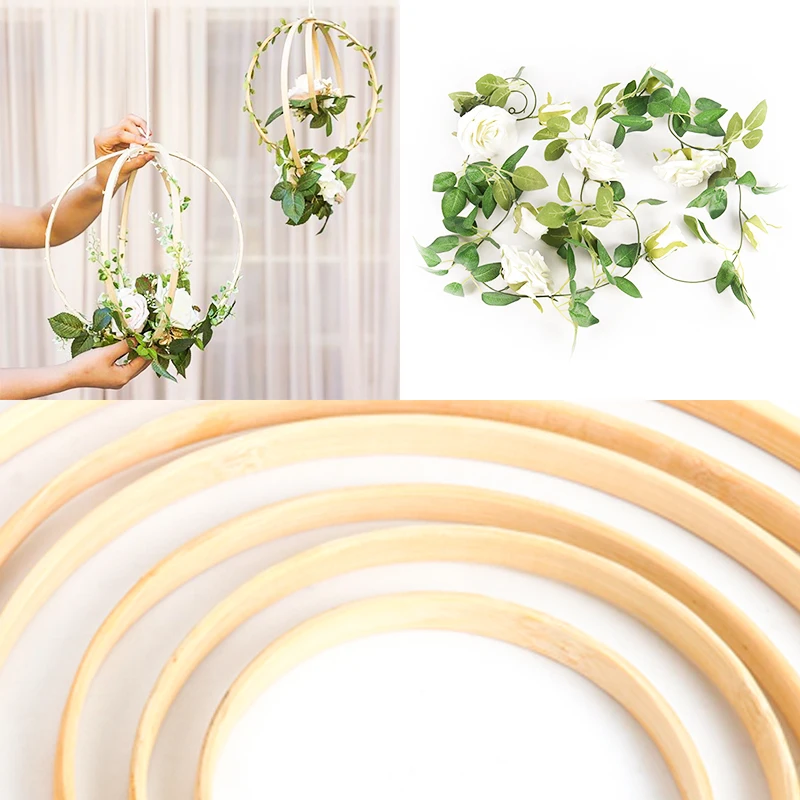 

1Pc Wooden Hoops flower vine decor home Wedding decoration Iron/Rattan wreath Floral garland hoop Baby shower Home Decor 10-40cm