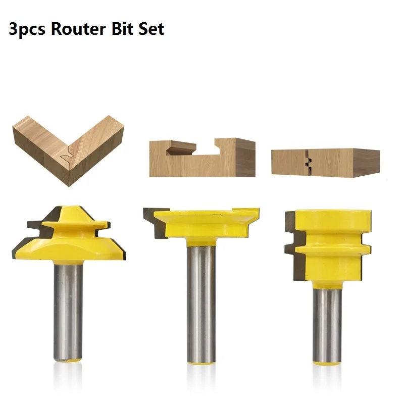1/2 ''(12,7 мм) Хвостовик ящик маршрутизатор Набор бит 45 градусов нарезной станок древесины фрезерная Футболка с принтом LOCKSMITH Miter маршрутизатор бит совместного маршрутизатора - Длина режущей кромки: 3pcs Router Bit Set