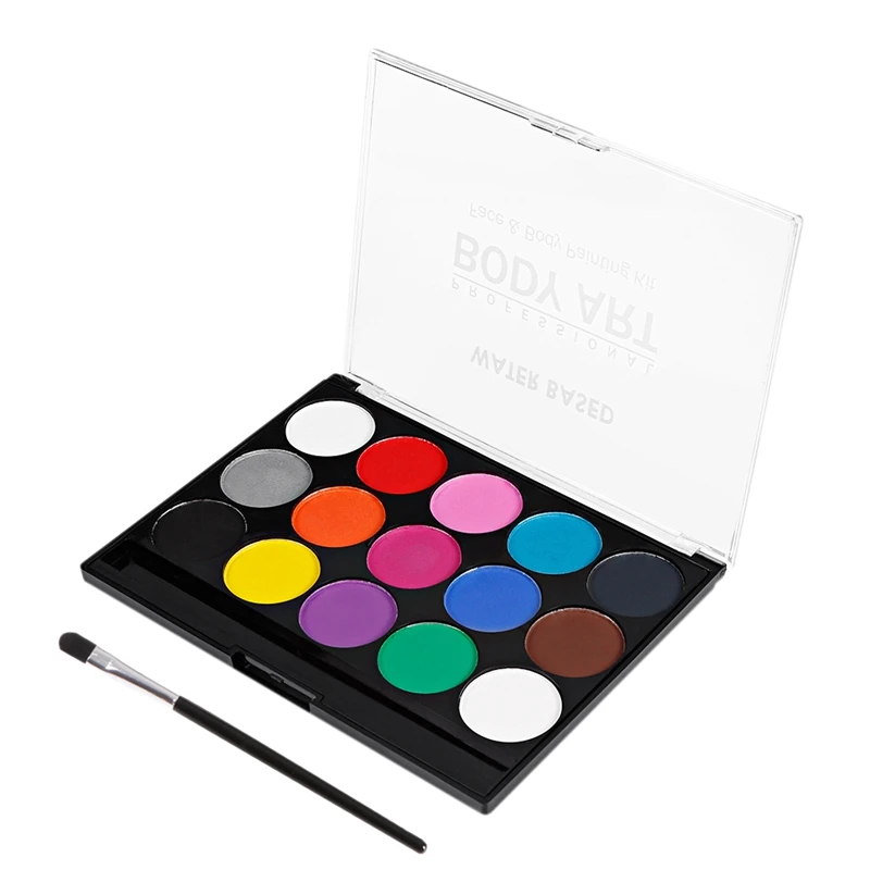 

15 Colors Fans Non-Toxic Art Face Makeup Cosplay Pigment Devil with Brush Water-Soluble Party Drawing Body Paint Fancy Safe Use
