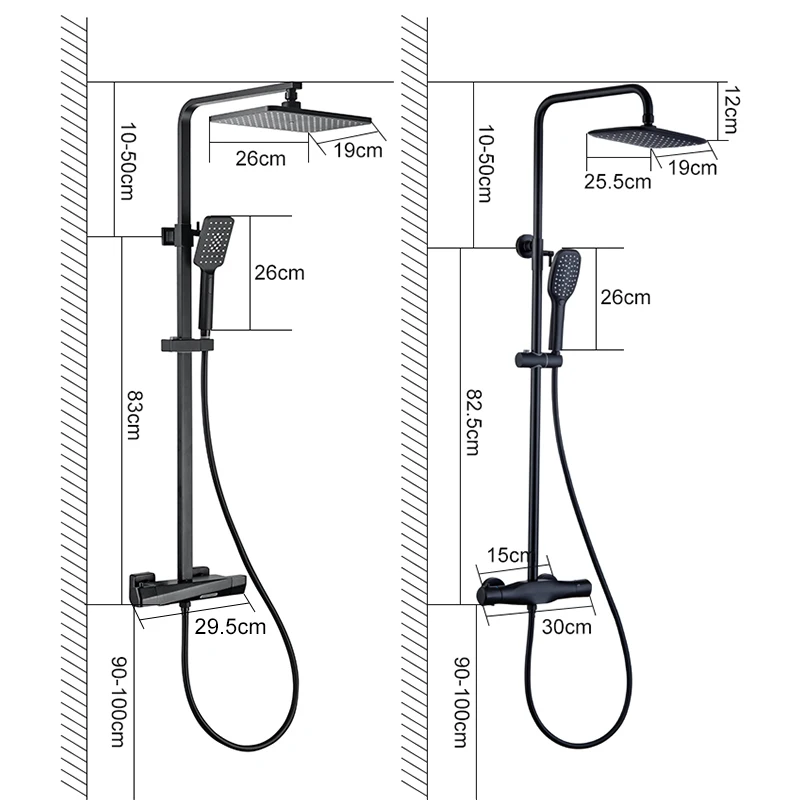 Black Thermostatic Shower Faucets Sets Water Bathroom Mixer Waterfall Faucet Rainfall Shower Systems Thermostat Tap EL9403
