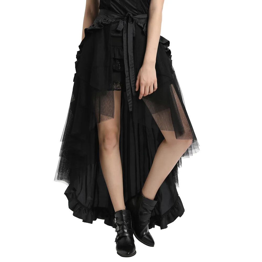 Новая женская юбка с разрезом на осень; повседневная одежда с длинными кружево на шнуровке в стиле ретро в викторианском стиле женское платье с оборками длинное высокого качества на шнуровке открытые вечерние юбка