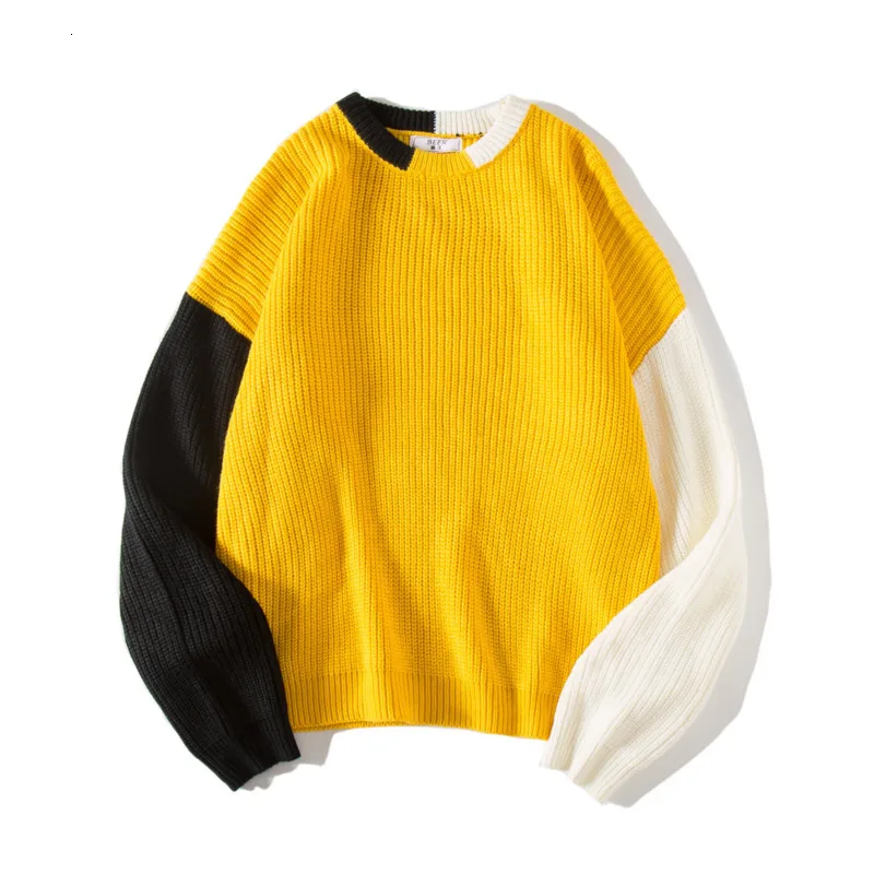 Men's sweater autumn and winter new Hong Kong style loose color matching warm sweater youth personality men's clothing