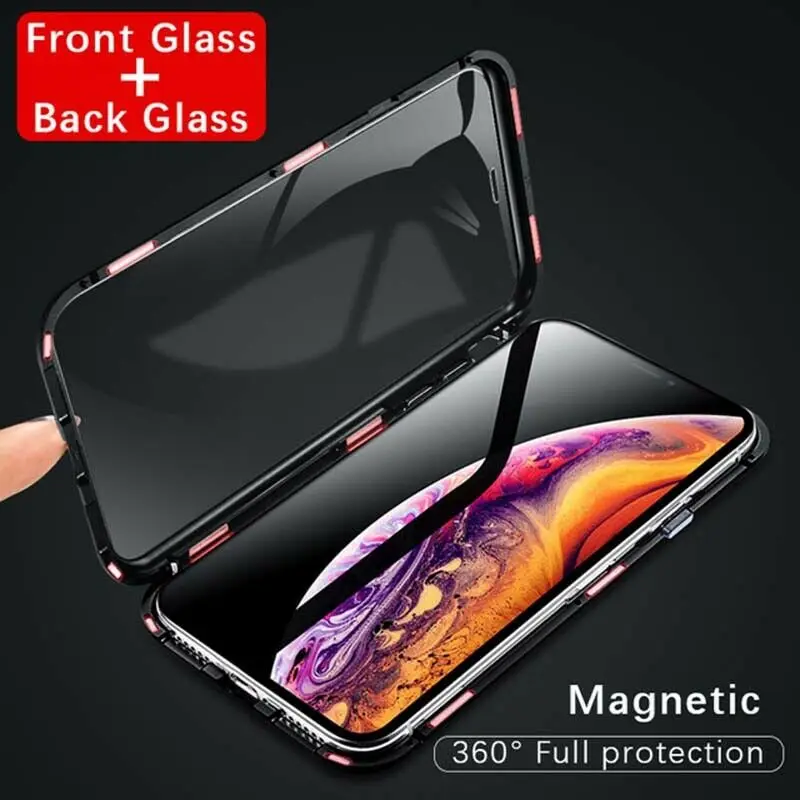 Для iPhone 11 Pro XS MAX/XR X 7 8 6 6S Plus 360 Защитный Магнитный двойной стеклянный Передний+ задний противоударный чехол для телефона