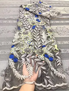 

Hot Sale African French Tulle Lace Fabric High Quality With Bead Nigerian Embroidered Mesh Fabric For Wedding Party Dress