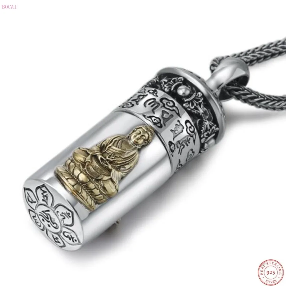 BOCAI S925 Sterling Silver Men's Pendant Six Character Truth Vajra Pestle Buddha Thai Kwu Box Pure Argentum Jewelry | Украшения и