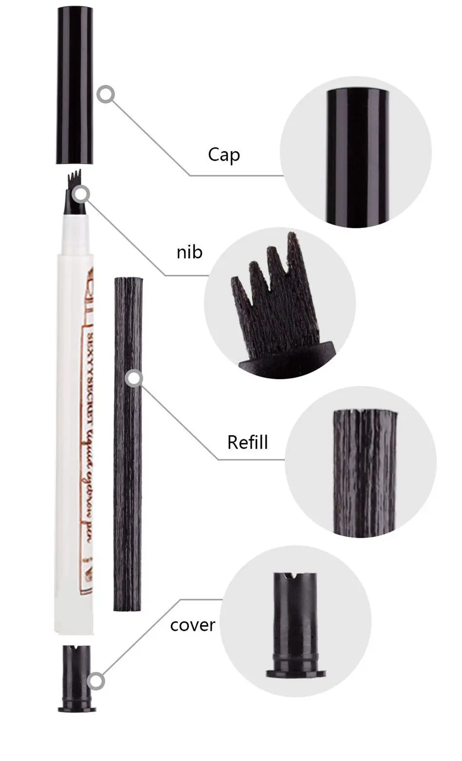 Водостойкая натуральная ручка для бровей с четырьмя когтями, тени для бровей, макияж, три цвета, карандаш для бровей, коричневый, черный, серый, кисть, косметика