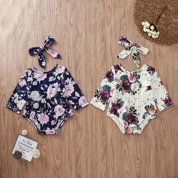 

Baby Girl Onesie Headband and Floral Baby Long Sleeve Bodysuit 2 Pcs Set Twins Baby Clothes 12 18 Months Girl Clothes
