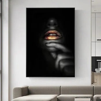 

Sexy Golden Lips Canvas Paintings On The Wall Posters And Prints Black Girl Wall Art African Art Wall Pictures Home Wall Decor