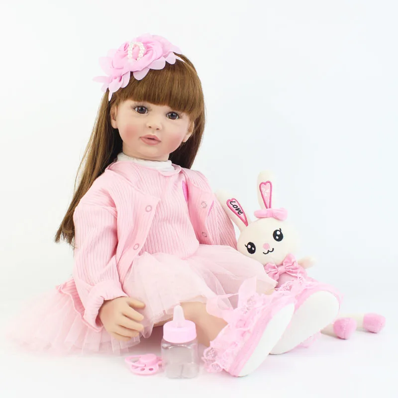 60cm Soft Silicone Reborn Baby Doll Toy For Girl Long Hair Princess Toddler Babies Lifelike Alive