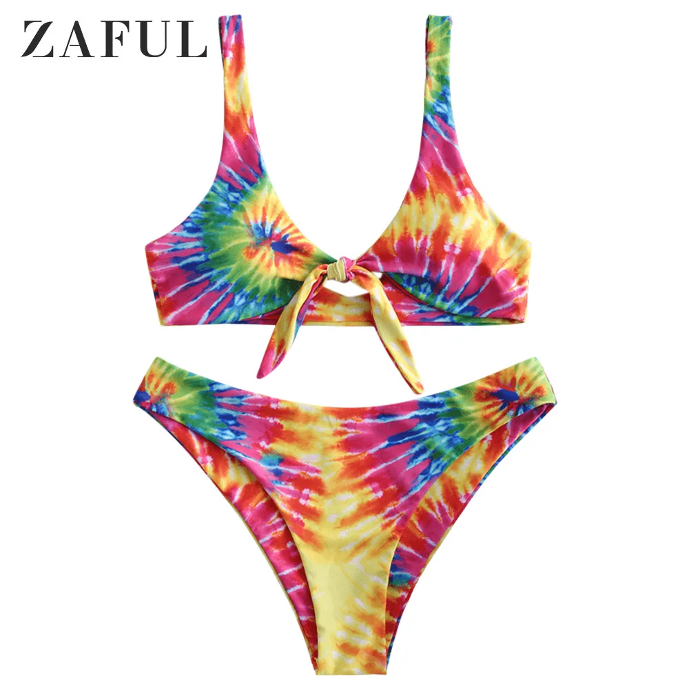 ZAFUL Tie Dye завязанный купальник бикини с мягкими чашечками сексуальный купальник женский галстук погружающийся в шею купальный костюм с пуш-ап шикарное эстетическое бикини - Цвет: Multi a