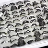 50Pcs/lot Mix Random Style Laser Cut Pattern Golden Color Stainless Steel Rings Women Party Ring 4