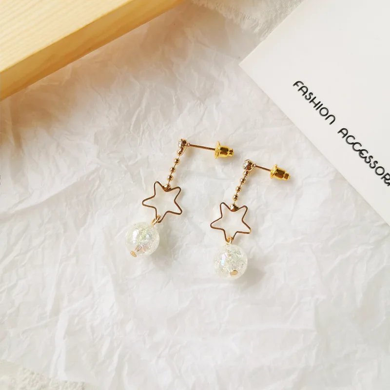 Ears Pierced Милые романтические блестящие стеклянные Клипсы из бисера серьги без ушей отверстие маленькая полая звезда клип на серьги без пирсинга для женщин - Окраска металла: Ears Pierced