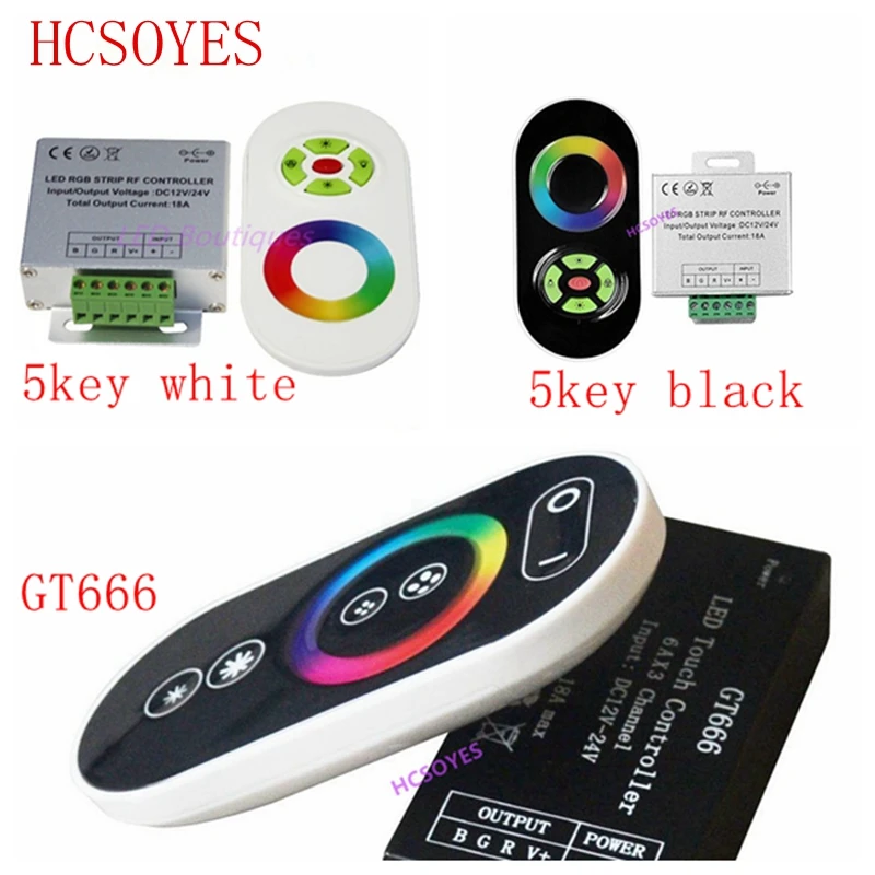 DC12V-24V GT666 5key беспроводная РЧ Сенсорная панель диммер RGB пульт дистанционного управления 18A RGB контроллер для 3528 5050 RGB светодиодная лента