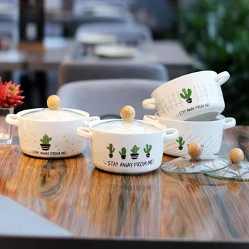 

New Korean Creative Double Ear Ear Bowl Student Dormitory Convenient Bowl Ceramic Small Stew Bowl Office Worker Bowl
