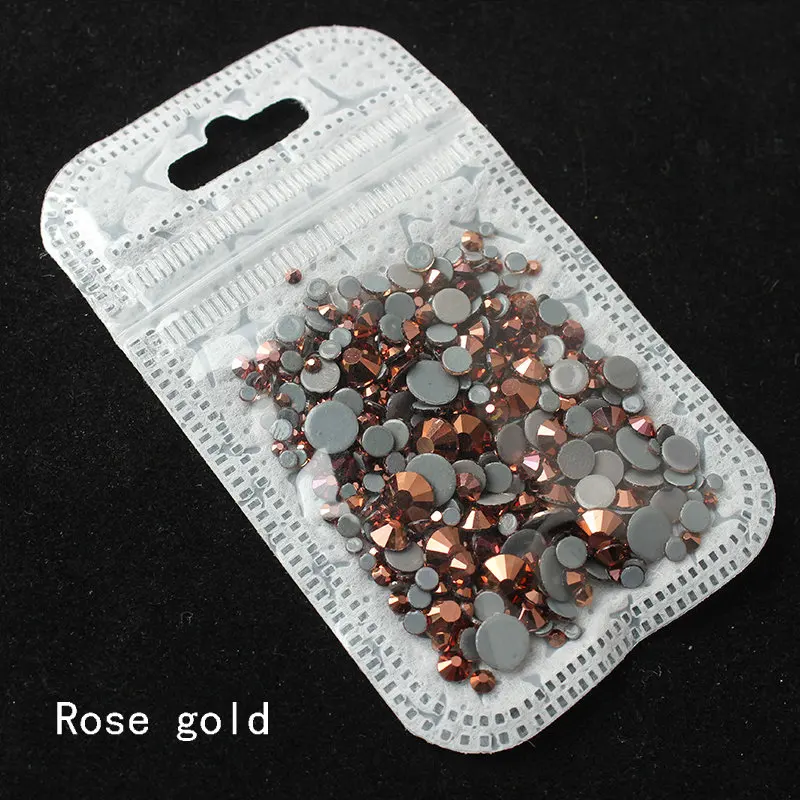 Rose gold Смешанные размеры 40 цветов кристалл AB исправление стразы, Стекло Стразы исправленное железо на Стразы для дизайна ногтей шитье и ткань Decoret - Цвет: Rose gold