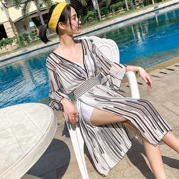 

Mayo De Bain Femme Large Size Swimsuit For Surfing Swimwear Wholes Female Three Piece Pants Push Up Beach Dress Bikini Striped